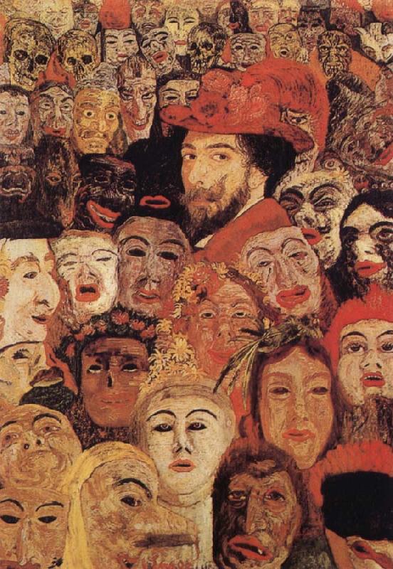 James Ensor Portrait of the Artist Sur rounded by Masks oil painting picture